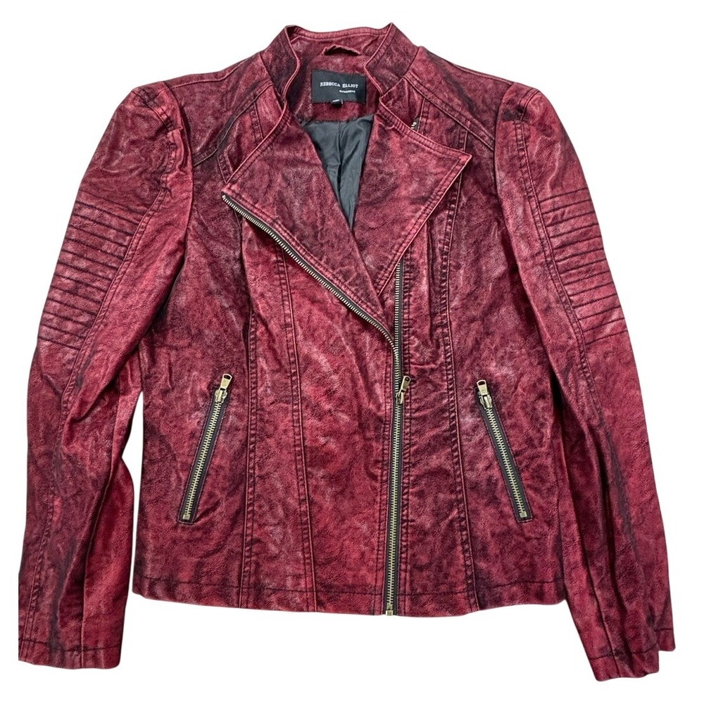 Burgundy Size S Faux Leather Dark Red Moto Jacket Zippers Dark Romantic Goth